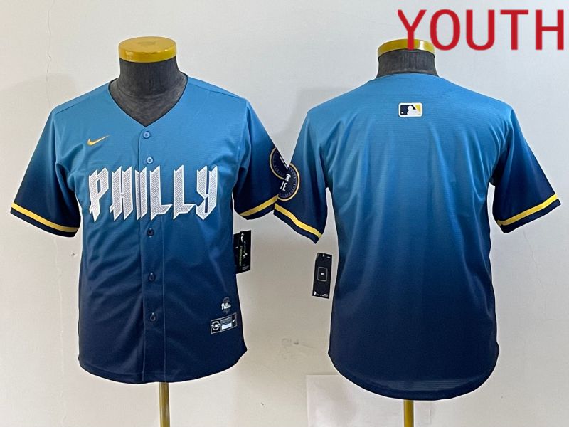 Youth Philadelphia Phillies Blank Blue City Edition Nike 2024 MLB Jersey style 1->youth mlb jersey->Youth Jersey